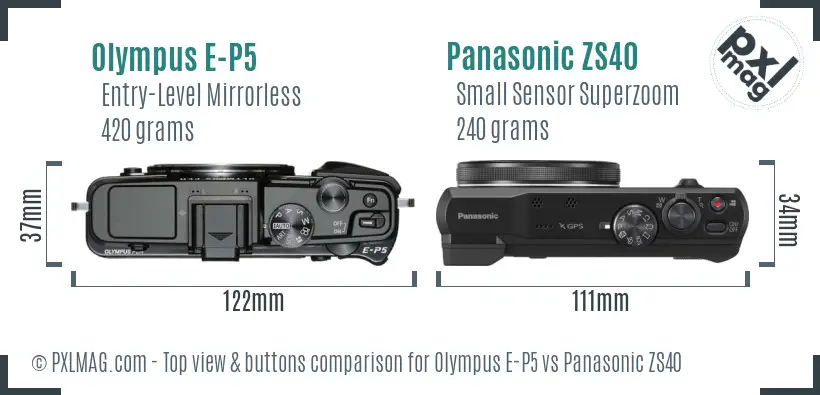 Olympus E-P5 vs Panasonic ZS40 top view buttons comparison