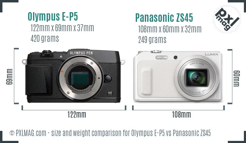 Olympus E-P5 vs Panasonic ZS45 size comparison