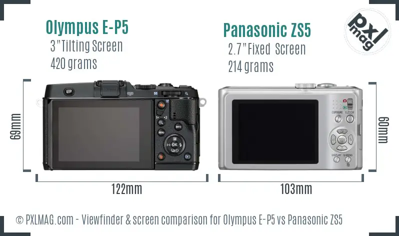 Olympus E-P5 vs Panasonic ZS5 Screen and Viewfinder comparison