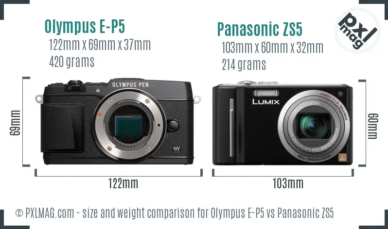Olympus E-P5 vs Panasonic ZS5 size comparison