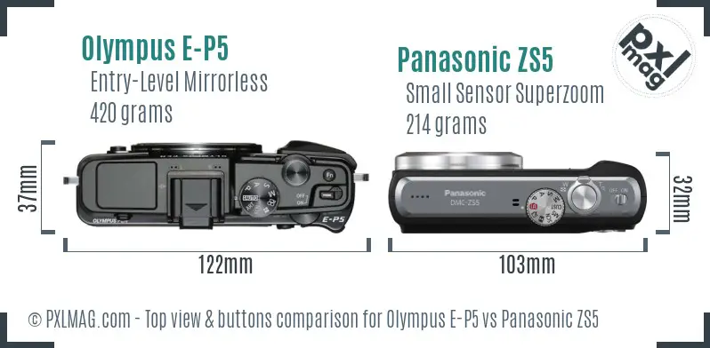 Olympus E-P5 vs Panasonic ZS5 top view buttons comparison