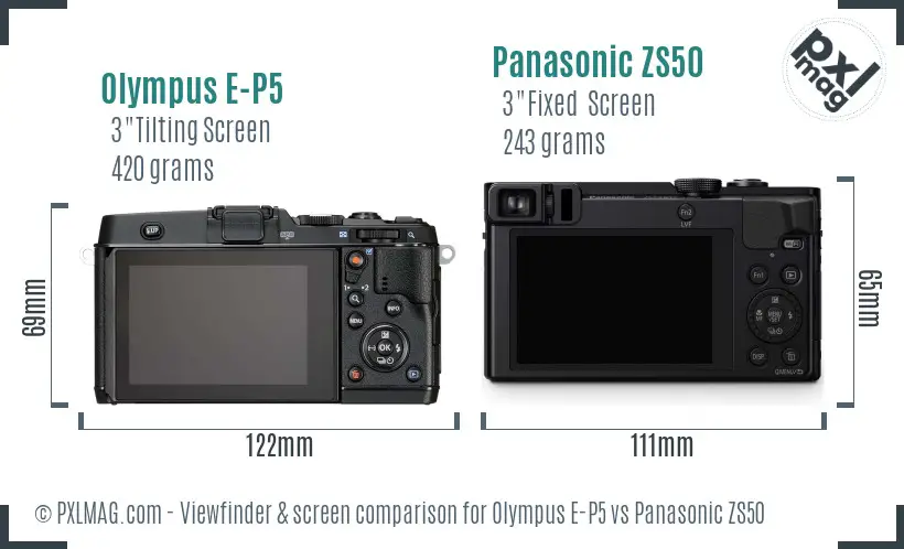 Olympus E-P5 vs Panasonic ZS50 Screen and Viewfinder comparison