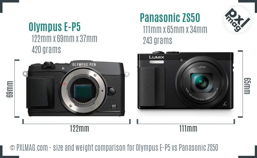 Olympus E-P5 vs Panasonic ZS50 size comparison
