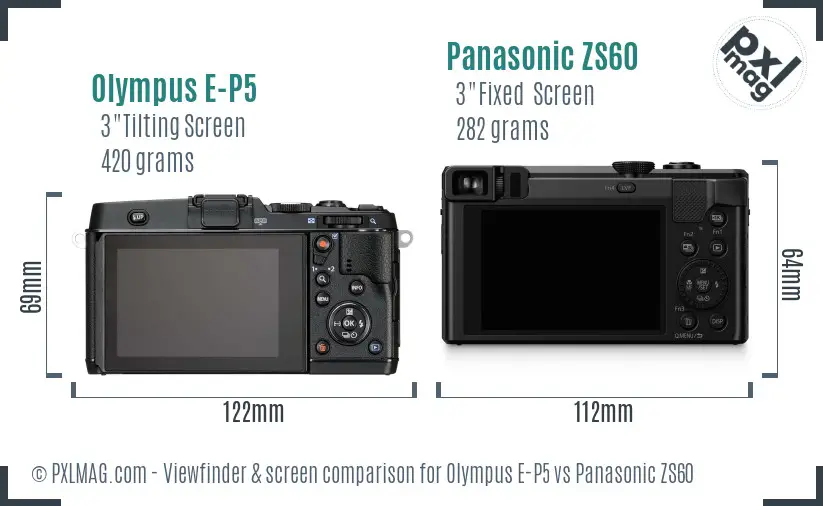 Olympus E-P5 vs Panasonic ZS60 Screen and Viewfinder comparison