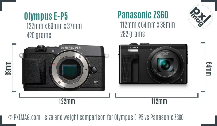 Olympus E-P5 vs Panasonic ZS60 size comparison