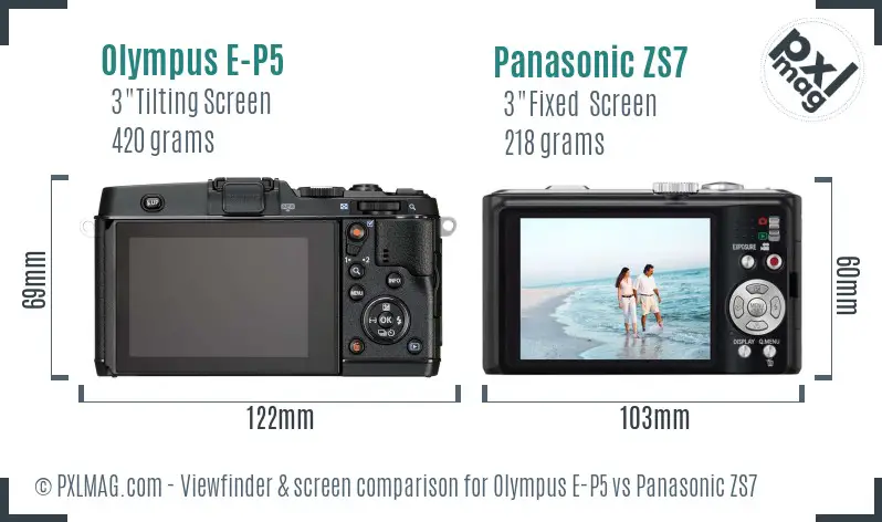 Olympus E-P5 vs Panasonic ZS7 Screen and Viewfinder comparison