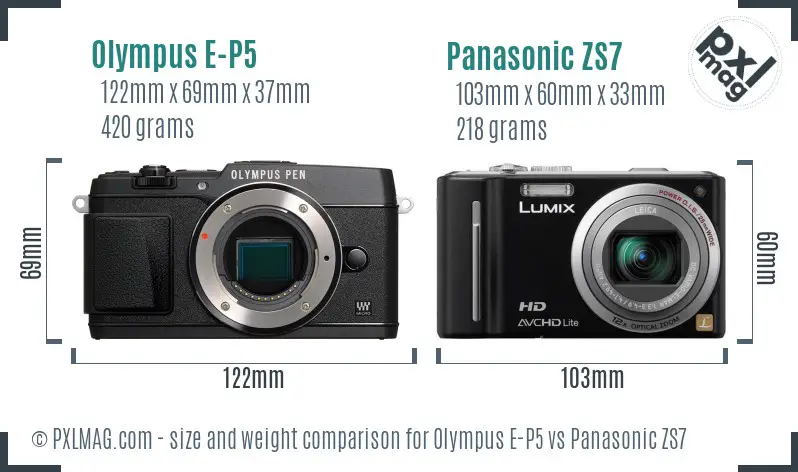 Olympus E-P5 vs Panasonic ZS7 size comparison