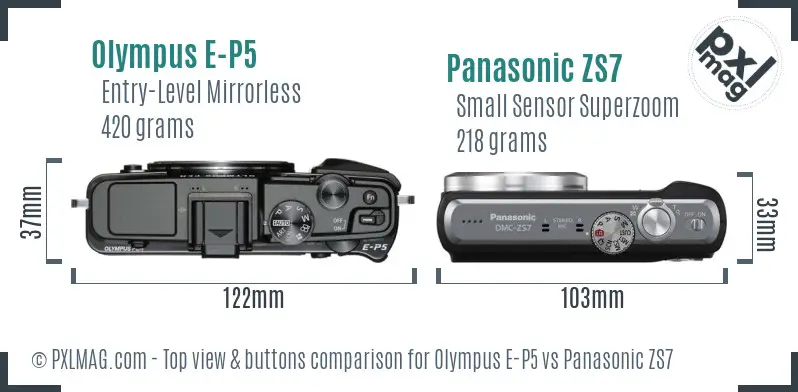 Olympus E-P5 vs Panasonic ZS7 top view buttons comparison