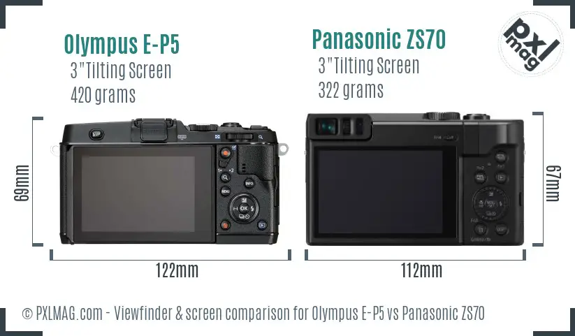 Olympus E-P5 vs Panasonic ZS70 Screen and Viewfinder comparison