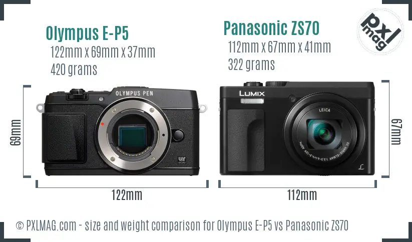 Olympus E-P5 vs Panasonic ZS70 size comparison