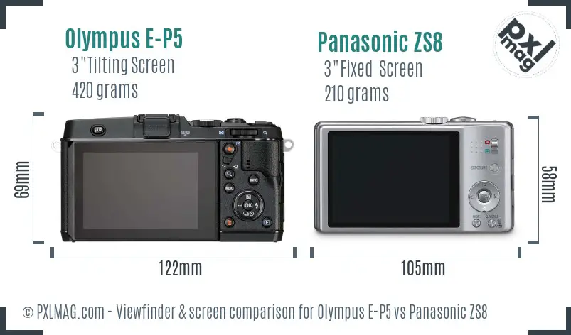 Olympus E-P5 vs Panasonic ZS8 Screen and Viewfinder comparison
