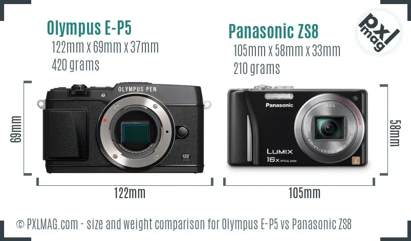 Olympus E-P5 vs Panasonic ZS8 size comparison