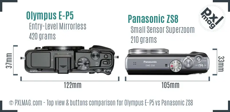 Olympus E-P5 vs Panasonic ZS8 top view buttons comparison