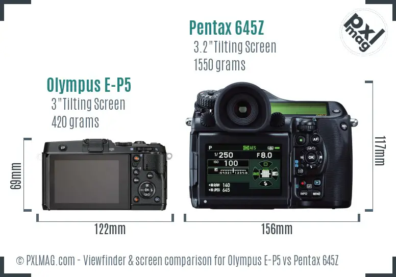 Olympus E-P5 vs Pentax 645Z Screen and Viewfinder comparison