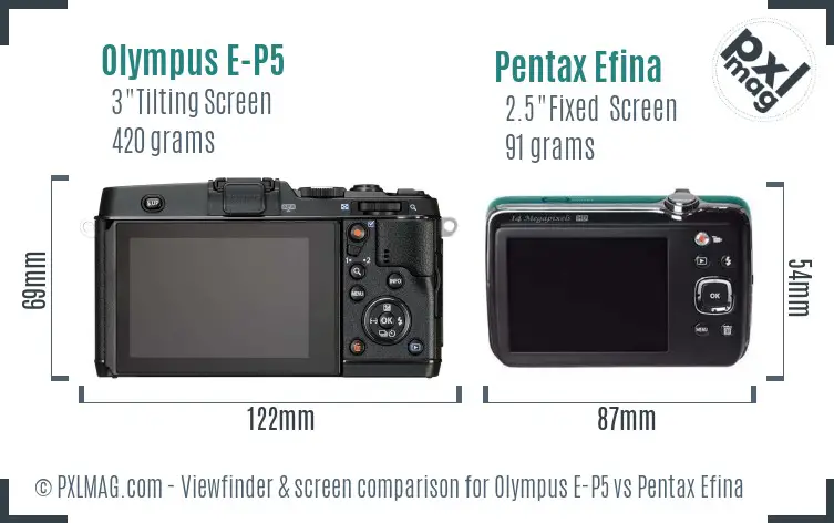 Olympus E-P5 vs Pentax Efina Screen and Viewfinder comparison