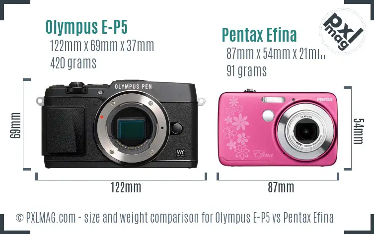 Olympus E-P5 vs Pentax Efina size comparison