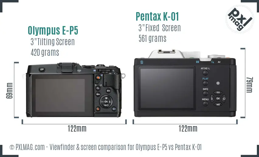 Olympus E-P5 vs Pentax K-01 Screen and Viewfinder comparison