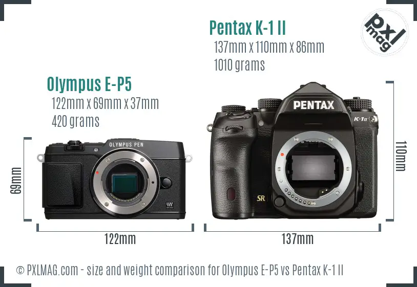 Olympus E-P5 vs Pentax K-1 II size comparison
