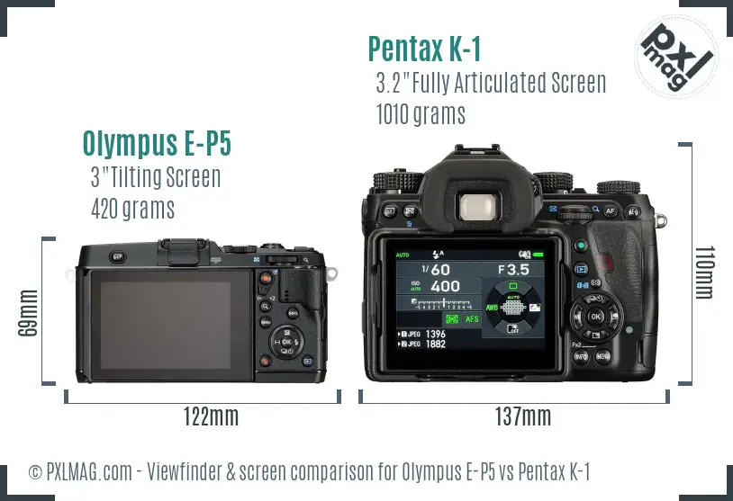 Olympus E-P5 vs Pentax K-1 Screen and Viewfinder comparison