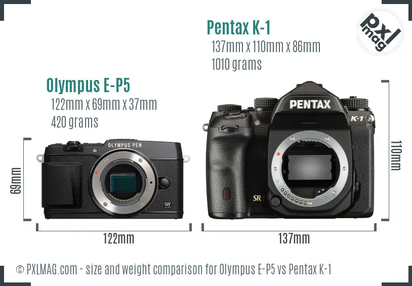 Olympus E-P5 vs Pentax K-1 size comparison