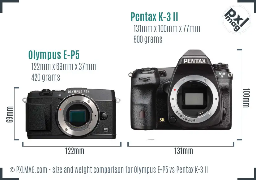 Olympus E-P5 vs Pentax K-3 II size comparison
