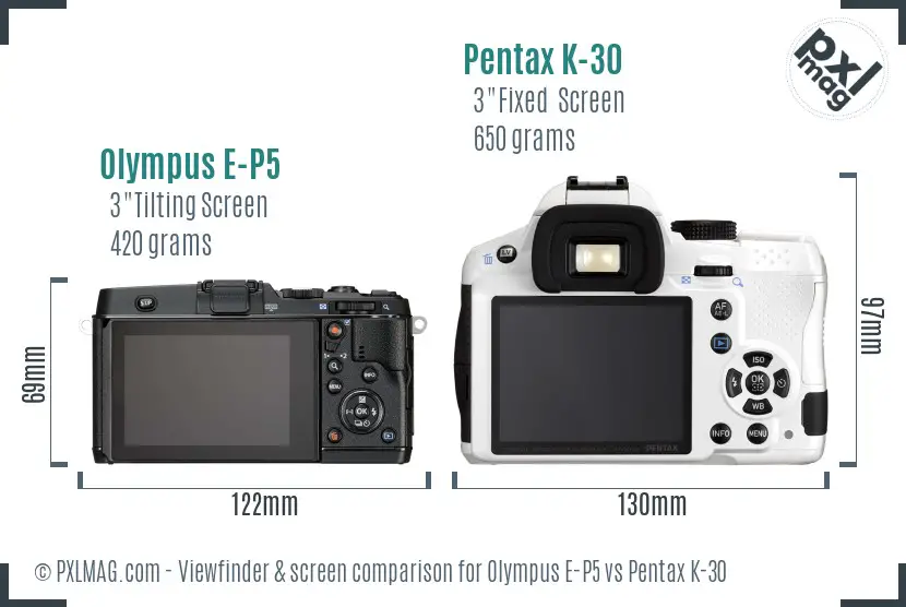 Olympus E-P5 vs Pentax K-30 Screen and Viewfinder comparison