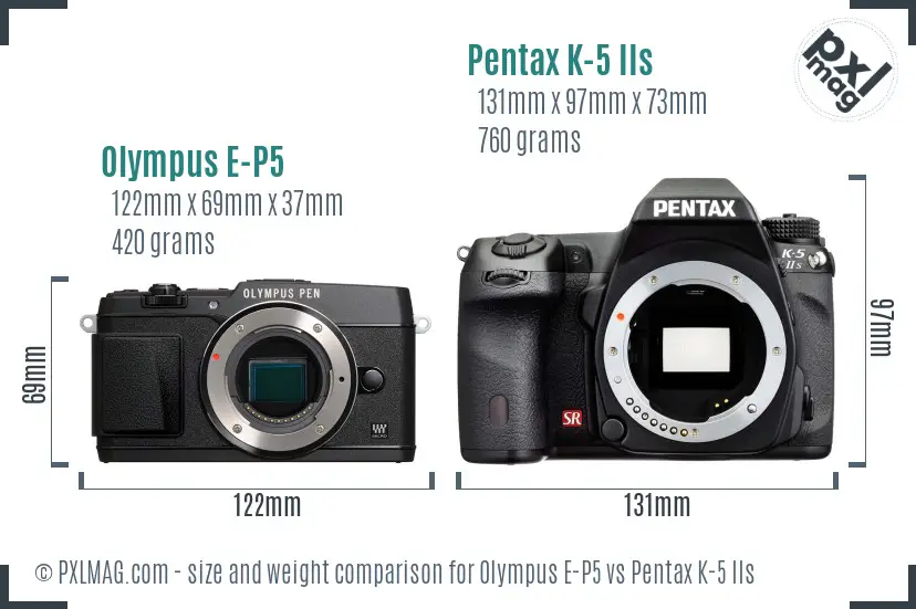 Olympus E-P5 vs Pentax K-5 IIs size comparison