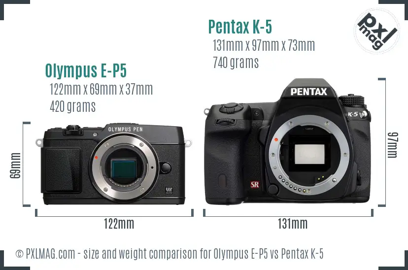 Olympus E-P5 vs Pentax K-5 size comparison