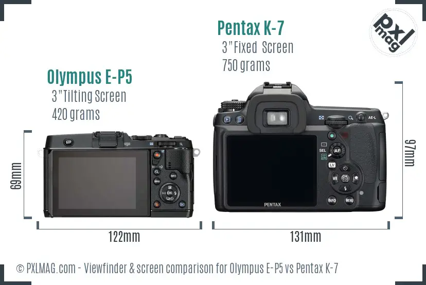 Olympus E-P5 vs Pentax K-7 Screen and Viewfinder comparison