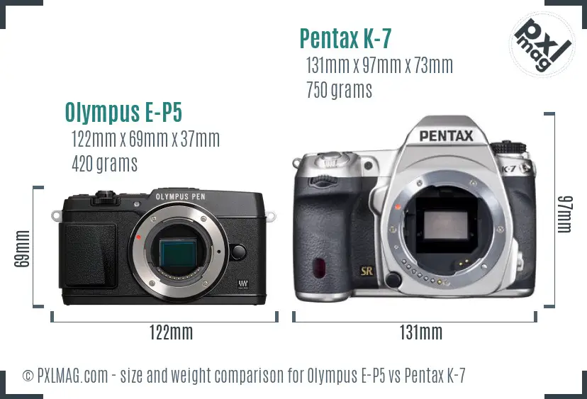Olympus E-P5 vs Pentax K-7 size comparison