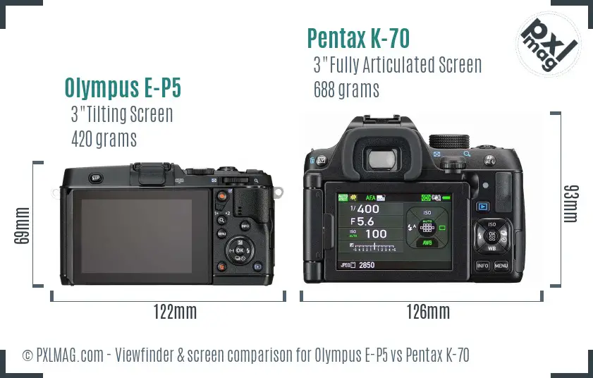 Olympus E-P5 vs Pentax K-70 Screen and Viewfinder comparison