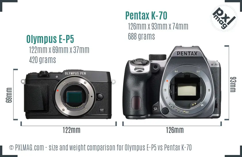 Olympus E-P5 vs Pentax K-70 size comparison