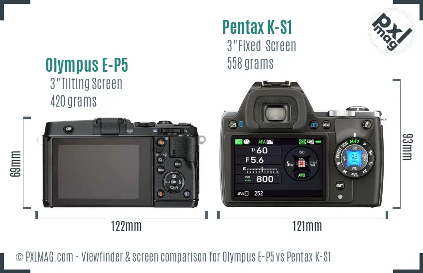 Olympus E-P5 vs Pentax K-S1 Screen and Viewfinder comparison