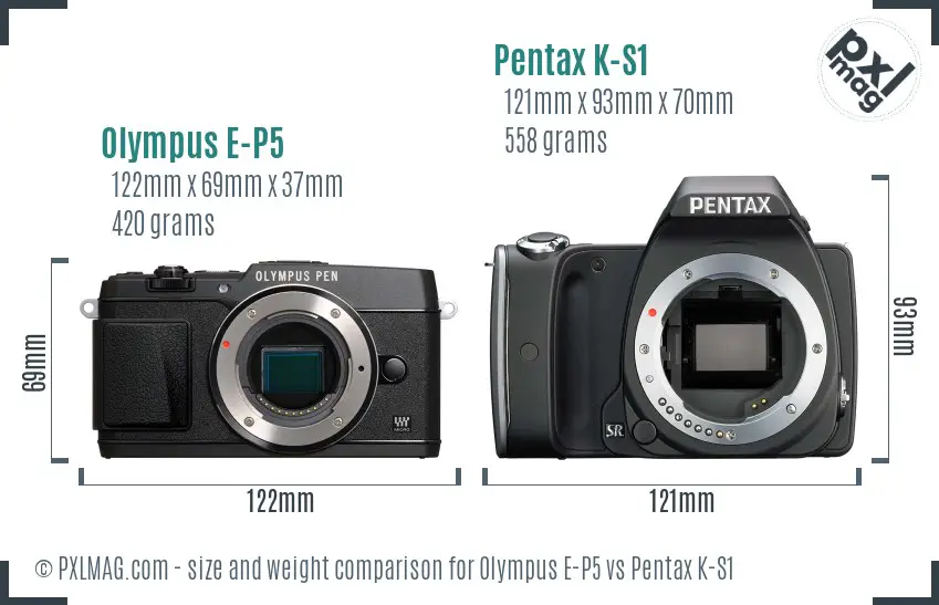 Olympus E-P5 vs Pentax K-S1 size comparison