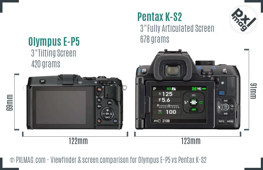 Olympus E-P5 vs Pentax K-S2 Screen and Viewfinder comparison