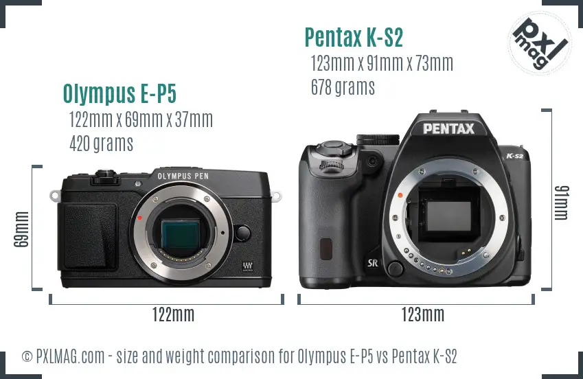 Olympus E-P5 vs Pentax K-S2 size comparison