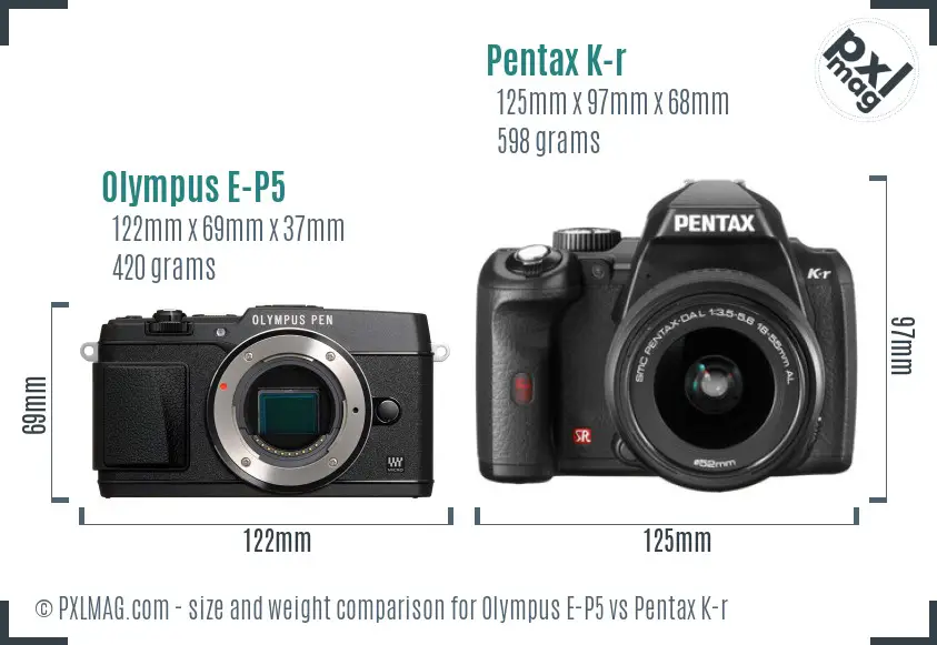 Olympus E-P5 vs Pentax K-r size comparison