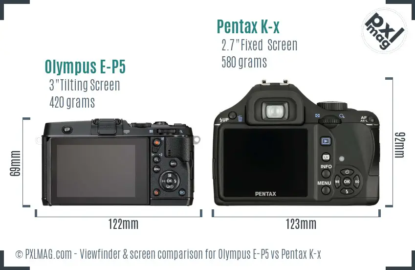 Olympus E-P5 vs Pentax K-x Screen and Viewfinder comparison