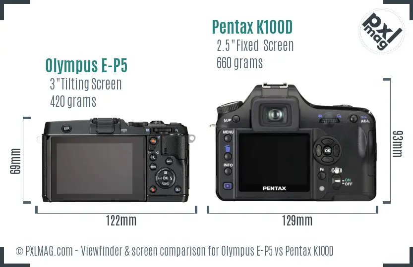 Olympus E-P5 vs Pentax K100D Screen and Viewfinder comparison