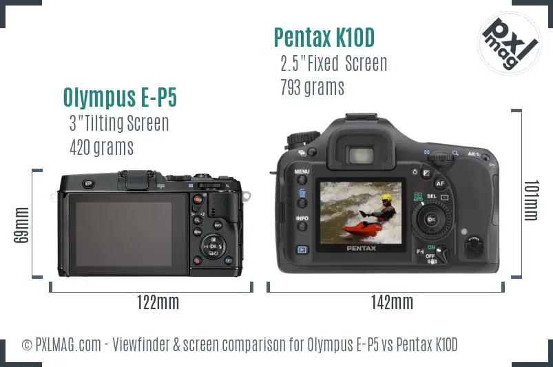 Olympus E-P5 vs Pentax K10D Screen and Viewfinder comparison