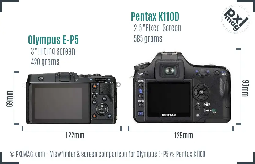Olympus E-P5 vs Pentax K110D Screen and Viewfinder comparison