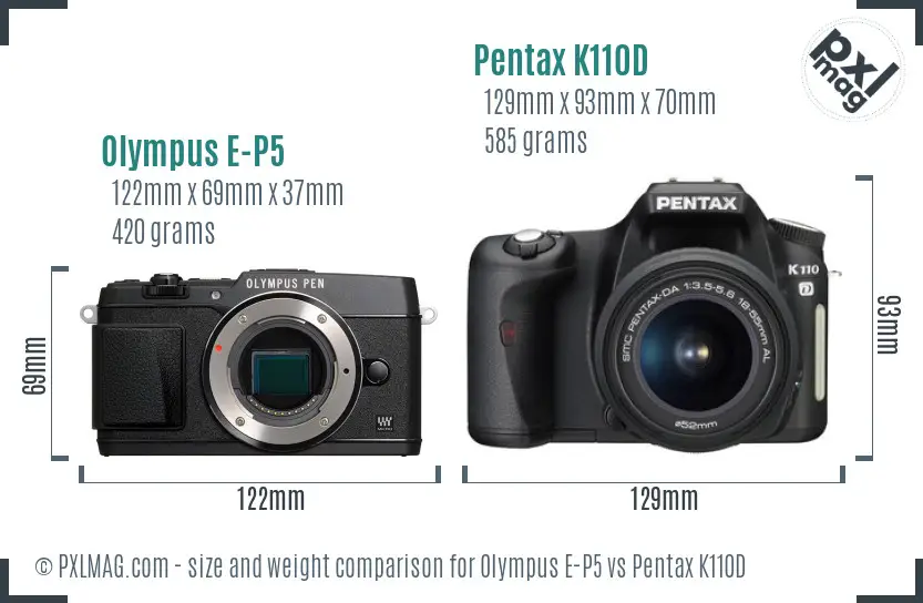 Olympus E-P5 vs Pentax K110D size comparison