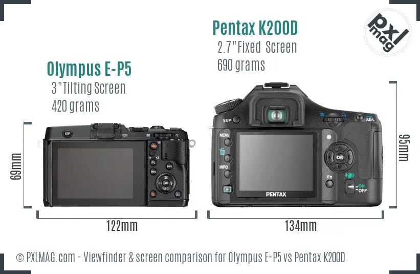 Olympus E-P5 vs Pentax K200D Screen and Viewfinder comparison