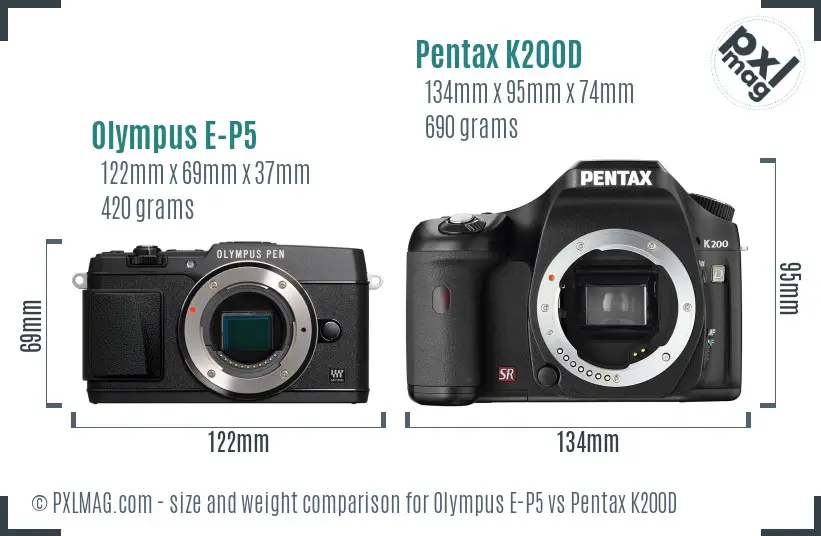 Olympus E-P5 vs Pentax K200D size comparison