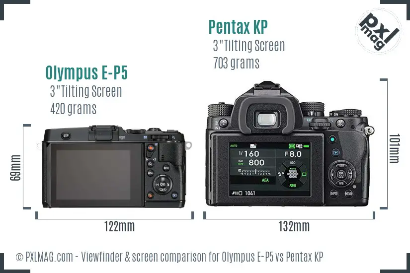 Olympus E-P5 vs Pentax KP Screen and Viewfinder comparison
