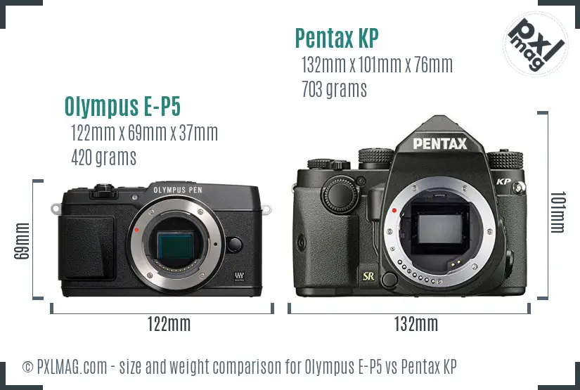 Olympus E-P5 vs Pentax KP size comparison