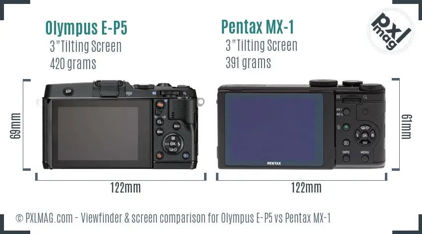 Olympus E-P5 vs Pentax MX-1 Screen and Viewfinder comparison