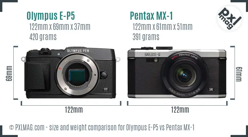 Olympus E-P5 vs Pentax MX-1 size comparison