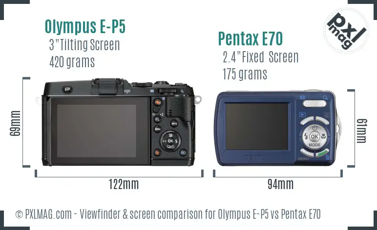 Olympus E-P5 vs Pentax E70 Screen and Viewfinder comparison