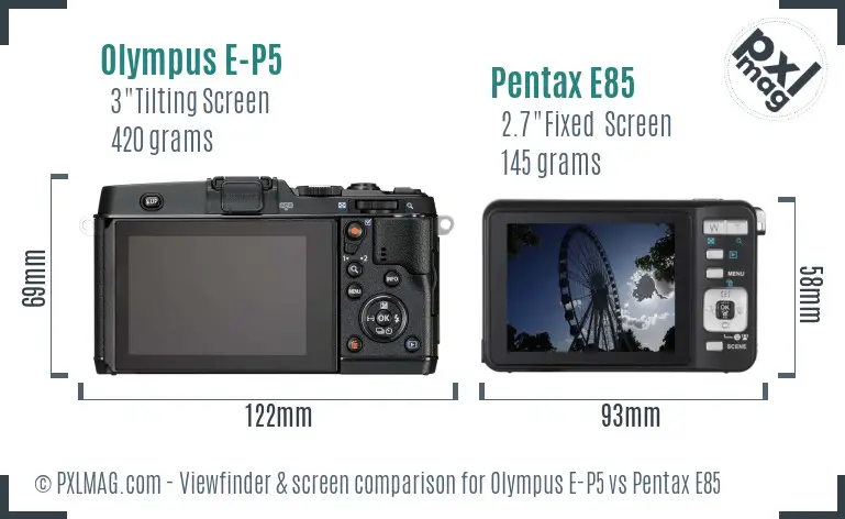 Olympus E-P5 vs Pentax E85 Screen and Viewfinder comparison